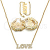 Collar, Pulsera y Dije 06.63.0243 Oro Laminado, Diseño de Amor, Pulido, Tono Dorado