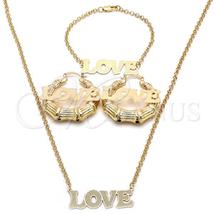 Collar, Pulsera y Dije 06.63.0243 Oro Laminado, Diseño de Amor, Pulido, Tono Dorado