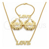 Collar, Pulsera y Dije 06.63.0243 Oro Laminado, Diseño de Amor, Pulido, Tono Dorado