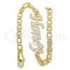Pulsera Elegante 03.63.1977.08 Oro Laminado, Diseño de Con Nombre, Pulido, Tono Dorado (04 MM Thickness, 8 Inches Length)