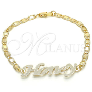 Pulsera Elegante 03.63.1977.08 Oro Laminado, Diseño de Con Nombre, Pulido, Tono Dorado (04 MM Thickness, 8 Inches Length)
