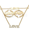 Collar, Pulsera y Dije 06.63.0246 Oro Laminado, Diseño de Amor, Pulido, Tono Dorado