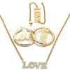 Collar, Pulsera y Dije 06.63.0246 Oro Laminado, Diseño de Amor, Pulido, Tono Dorado