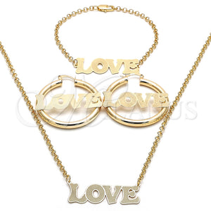 Collar, Pulsera y Dije 06.63.0246 Oro Laminado, Diseño de Amor, Pulido, Tono Dorado