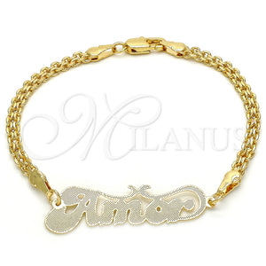 Pulsera Elegante 03.63.1978.08 Oro Laminado, Diseño de Con Nombre, Pulido, Tono Dorado (04 MM Thickness, 8 Inches Length)