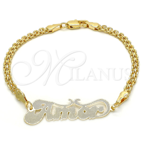 Pulsera Elegante 03.63.1978.08 Oro Laminado, Diseño de Con Nombre, Pulido, Tono Dorado (04 MM Thickness, 8 Inches Length)