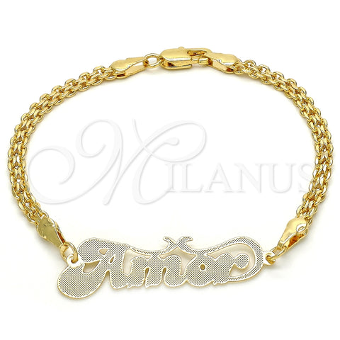 Pulsera Elegante 03.63.1978.08 Oro Laminado, Diseño de Con Nombre, Pulido, Tono Dorado (04 MM Thickness, 8 Inches Length)