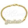 Pulsera Elegante 03.63.1978.08 Oro Laminado, Diseño de Con Nombre, Pulido, Tono Dorado (04 MM Thickness, 8 Inches Length)