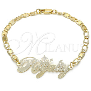 Pulsera Elegante 03.63.1979.08 Oro Laminado, Diseño de Con Nombre, Pulido, Tono Dorado (04 MM Thickness, 8 Inches Length)