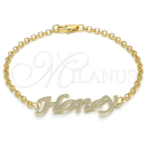 Pulsera Elegante 03.63.1980.08 Oro Laminado, Diseño de Con Nombre, Pulido, Tono Dorado (03 MM Thickness, 8 Inches Length)