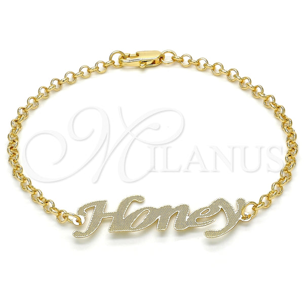 Pulsera Elegante 03.63.1980.08 Oro Laminado, Diseño de Con Nombre, Pulido, Tono Dorado (03 MM Thickness, 8 Inches Length)