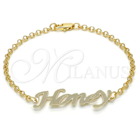 Pulsera Elegante 03.63.1980.08 Oro Laminado, Diseño de Con Nombre, Pulido, Tono Dorado (03 MM Thickness, 8 Inches Length)