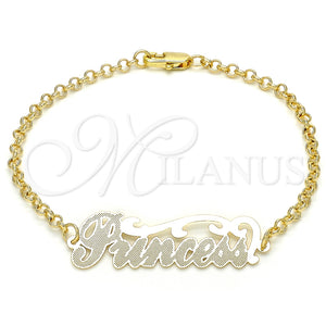 Pulsera Elegante 03.63.1981.08 Oro Laminado, Diseño de Con Nombre, Pulido, Tono Dorado (03 MM Thickness, 8 Inches Length)