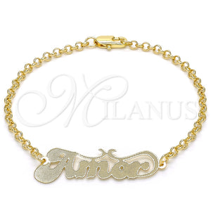 Pulsera Elegante 03.63.1983.08 Oro Laminado, Diseño de Con Nombre, Pulido, Tono Dorado (03 MM Thickness, 8 Inches Length)