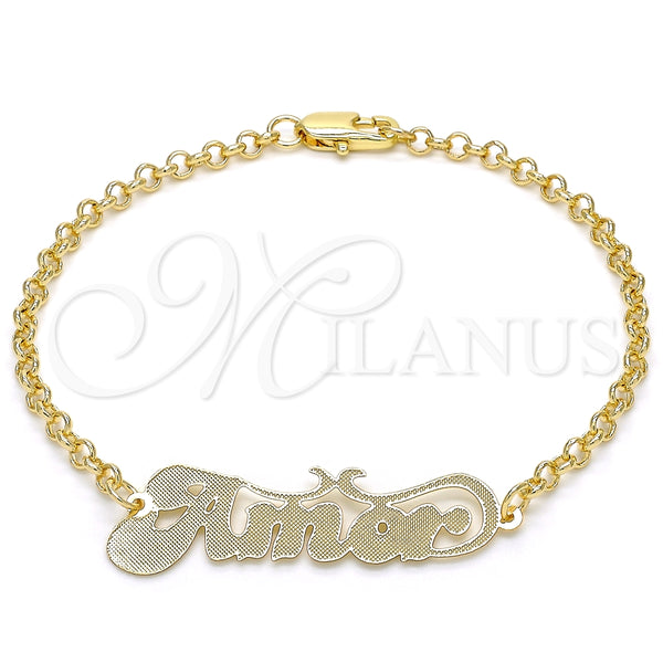 Pulsera Elegante 03.63.1983.08 Oro Laminado, Diseño de Con Nombre, Pulido, Tono Dorado (03 MM Thickness, 8 Inches Length)