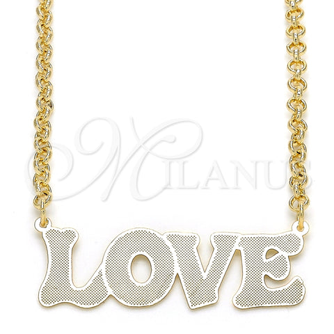 Collares con Dije 04.63.1386.18 Oro Laminado, Diseño de Con Nombre y Amor, Pulido, Tono Dorado (03 MM Thickness, 18 Inches Length)