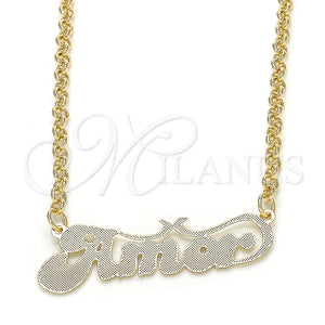 Collares con Dije 04.63.1387.18 Oro Laminado, Diseño de Con Nombre, Pulido, Tono Dorado (03 MM Thickness, 18 Inches Length)