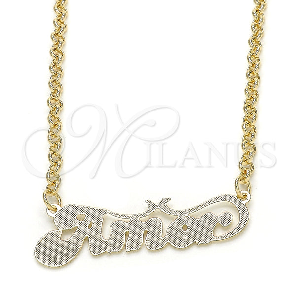 Collares con Dije 04.63.1387.18 Oro Laminado, Diseño de Con Nombre, Pulido, Tono Dorado (03 MM Thickness, 18 Inches Length)
