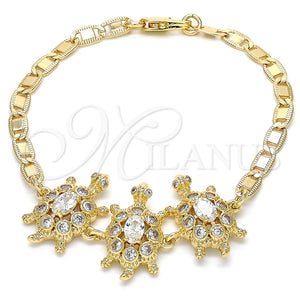 Pulsera Elegante 03.63.1987.08 Oro Laminado, Diseño de Tortuga, con Blanca Zirconia Cubica, Pulido, Tono Dorado (04 MM Thickness, 8 Inches Length)