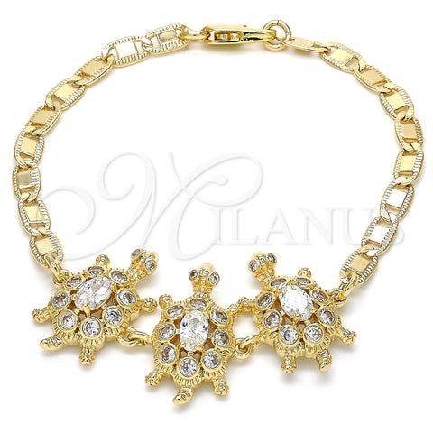 Pulsera Elegante 03.63.1987.08 Oro Laminado, Diseño de Tortuga, con Blanca Zirconia Cubica, Pulido, Tono Dorado (04 MM Thickness, 8 Inches Length)