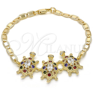 Pulsera Elegante 03.63.1987.4.08 Oro Laminado, Diseño de Tortuga, con Multicolor Zirconia Cubica, Pulido, Tono Dorado (04 MM Thickness, 8 Inches Length)