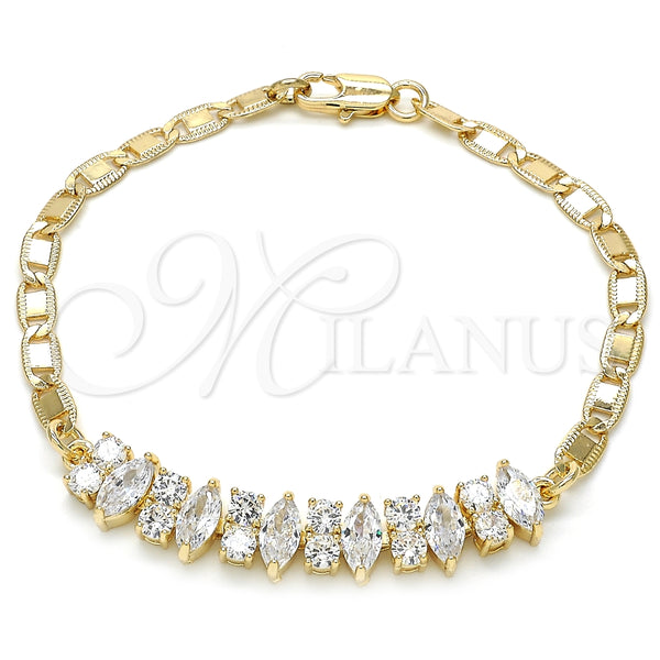 Pulsera Elegante 03.63.2002.08 Oro Laminado, con Blanca Zirconia Cubica, Pulido, Tono Dorado (04 MM Thickness, 8 Inches Length)