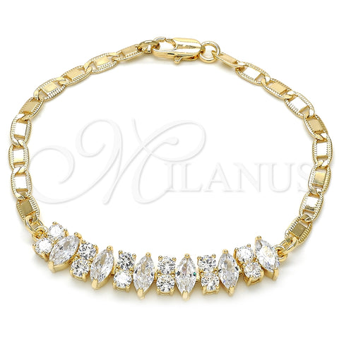 Pulsera Elegante 03.63.2002.08 Oro Laminado, con Blanca Zirconia Cubica, Pulido, Tono Dorado (04 MM Thickness, 8 Inches Length)