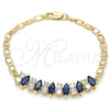 Pulsera Elegante 03.63.2002.2.08 Oro Laminado, con Zafiro Azul and Blanca Zirconia Cubica, Pulido, Tono Dorado (04 MM Thickness, 8 Inches Length)