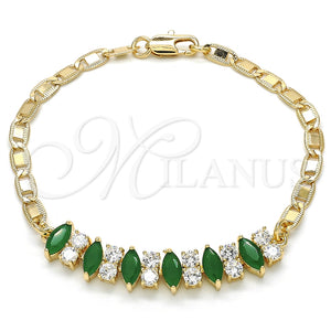 Pulsera Elegante 03.63.2002.3.08 Oro Laminado, con Verde and Blanca Zirconia Cubica, Pulido, Tono Dorado (04 MM Thickness, 8 Inches Length)