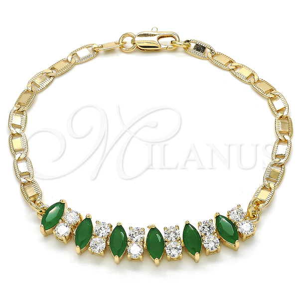 Pulsera Elegante 03.63.2002.3.08 Oro Laminado, con Verde and Blanca Zirconia Cubica, Pulido, Tono Dorado (04 MM Thickness, 8 Inches Length)