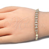 Pulsera Elegante 03.63.1995.08 Oro Laminado, Diseño de Baguette, con Blanca Zirconia Cubica, Pulido, Tono Dorado (04 MM Thickness, 8 Inches Length)