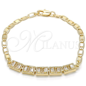 Pulsera Elegante 03.63.1995.08 Oro Laminado, Diseño de Baguette, con Blanca Zirconia Cubica, Pulido, Tono Dorado (04 MM Thickness, 8 Inches Length)