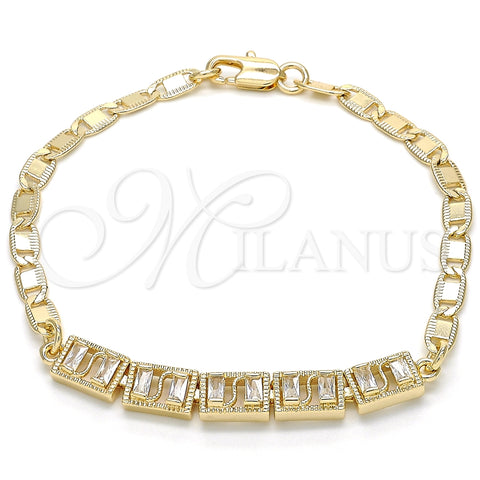 Pulsera Elegante 03.63.1995.08 Oro Laminado, Diseño de Baguette, con Blanca Zirconia Cubica, Pulido, Tono Dorado (04 MM Thickness, 8 Inches Length)