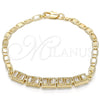 Pulsera Elegante 03.63.1995.08 Oro Laminado, Diseño de Baguette, con Blanca Zirconia Cubica, Pulido, Tono Dorado (04 MM Thickness, 8 Inches Length)
