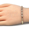 Pulsera Elegante 03.63.1995.1.08 Oro Laminado, Diseño de Baguette, con Granate and Blanca Zirconia Cubica, Pulido, Tono Dorado (04 MM Thickness, 8 Inches Length)