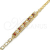 Pulsera Elegante 03.63.1995.1.08 Oro Laminado, Diseño de Baguette, con Granate and Blanca Zirconia Cubica, Pulido, Tono Dorado (04 MM Thickness, 8 Inches Length)