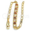 Pulsera Elegante 03.63.1995.1.08 Oro Laminado, Diseño de Baguette, con Granate and Blanca Zirconia Cubica, Pulido, Tono Dorado (04 MM Thickness, 8 Inches Length)
