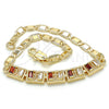 Pulsera Elegante 03.63.1995.1.08 Oro Laminado, Diseño de Baguette, con Granate and Blanca Zirconia Cubica, Pulido, Tono Dorado (04 MM Thickness, 8 Inches Length)