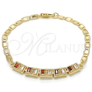 Pulsera Elegante 03.63.1995.1.08 Oro Laminado, Diseño de Baguette, con Granate and Blanca Zirconia Cubica, Pulido, Tono Dorado (04 MM Thickness, 8 Inches Length)