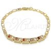 Pulsera Elegante 03.63.1995.1.08 Oro Laminado, Diseño de Baguette, con Granate and Blanca Zirconia Cubica, Pulido, Tono Dorado (04 MM Thickness, 8 Inches Length)