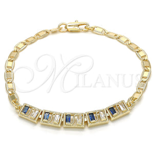 Pulsera Elegante 03.63.1995.2.08 Oro Laminado, Diseño de Baguette, con Zafiro Azul and Blanca Zirconia Cubica, Pulido, Tono Dorado (04 MM Thickness, 8 Inches Length)