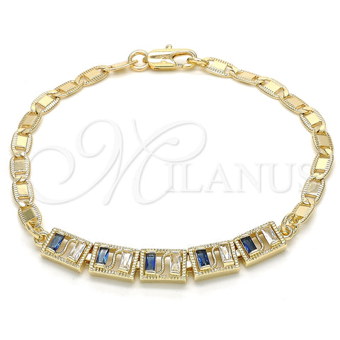 Pulsera Elegante 03.63.1995.2.08 Oro Laminado, Diseño de Baguette, con Zafiro Azul and Blanca Zirconia Cubica, Pulido, Tono Dorado (04 MM Thickness, 8 Inches Length)