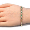 Pulsera Elegante 03.63.1995.3.08 Oro Laminado, Diseño de Baguette, con Verde and Blanca Zirconia Cubica, Pulido, Tono Dorado (04 MM Thickness, 8 Inches Length)