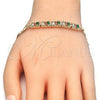 Pulsera Elegante 03.63.1995.3.08 Oro Laminado, Diseño de Baguette, con Verde and Blanca Zirconia Cubica, Pulido, Tono Dorado (04 MM Thickness, 8 Inches Length)