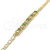 Pulsera Elegante 03.63.1995.3.08 Oro Laminado, Diseño de Baguette, con Verde and Blanca Zirconia Cubica, Pulido, Tono Dorado (04 MM Thickness, 8 Inches Length)