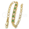 Pulsera Elegante 03.63.1995.3.08 Oro Laminado, Diseño de Baguette, con Verde and Blanca Zirconia Cubica, Pulido, Tono Dorado (04 MM Thickness, 8 Inches Length)
