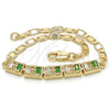 Pulsera Elegante 03.63.1995.3.08 Oro Laminado, Diseño de Baguette, con Verde and Blanca Zirconia Cubica, Pulido, Tono Dorado (04 MM Thickness, 8 Inches Length)
