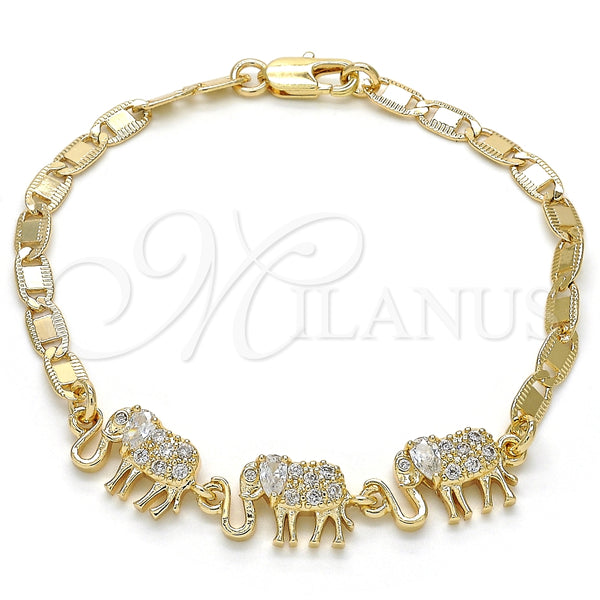 Pulsera Elegante 03.63.1990.08 Oro Laminado, Diseño de Elefante, con Blanca Zirconia Cubica, Pulido, Tono Dorado (04 MM Thickness, 8 Inches Length)