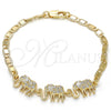 Pulsera Elegante 03.63.1990.08 Oro Laminado, Diseño de Elefante, con Blanca Zirconia Cubica, Pulido, Tono Dorado (04 MM Thickness, 8 Inches Length)