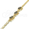 Pulsera Elegante 03.63.1990.2.08 Oro Laminado, Diseño de Elefante, con Negro and Blanca Zirconia Cubica, Pulido, Tono Dorado (04 MM Thickness, 8 Inches Length)